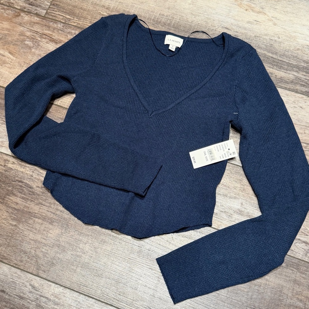 La Hearts Navy V-Neck Sweater